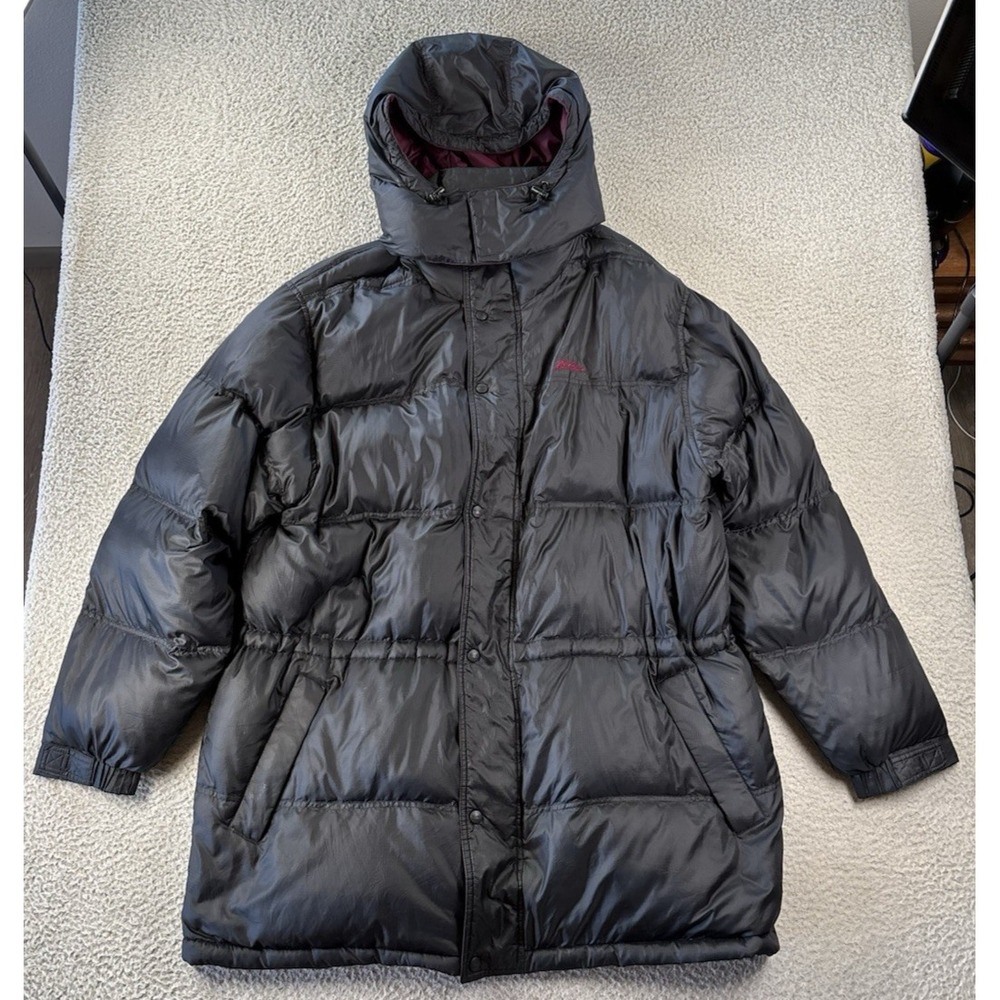 VTG LL Bean Puffer Parka Jacket Womens XXL Tall Goose Down Hood Black/Raspberry
